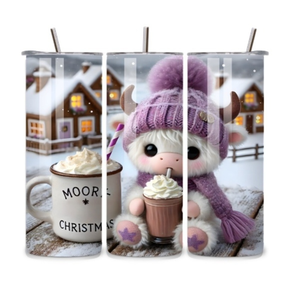 Handmade Highland Cow Christmas Stainless Steel Tumbler